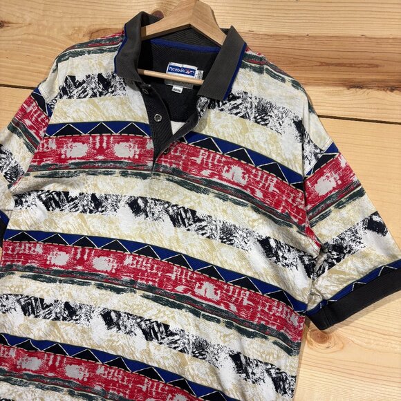 Vintage Reebok Golf Polo Shirt Mens Medium Loud Print 90s - Picture 1 of 12